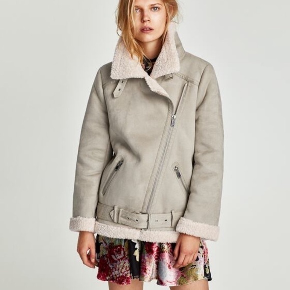 New Zara Textured Warm Biker Jacket - Picture 5 of 13